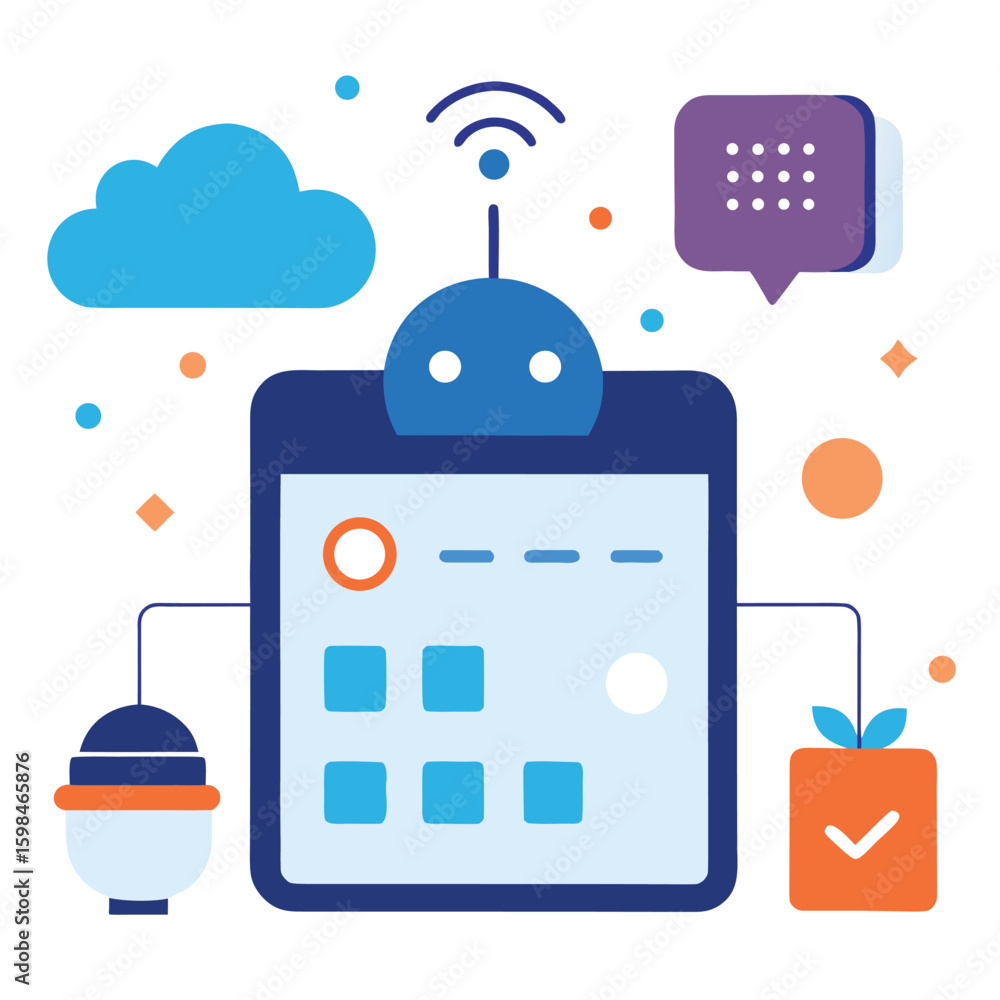 Poster ai powered smart assistant helping with daily schedule isolated on white background