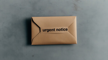 An urgent notification delivered in an envelope. Importance of the notice is highlighted with the printed letters. The message is vital and time sensitive.