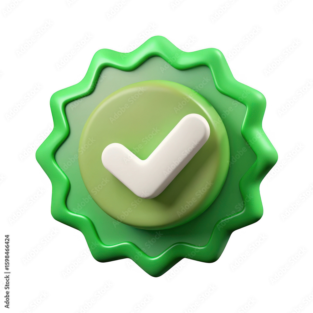 Poster 3d green check mark badge isolated on transparent background