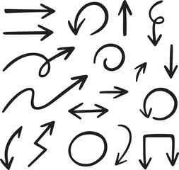 Hand-Drawn Arrow Vector Set &ndash; Curved, Zigzag, Swirl, Loop, Circular, U-Turn & Directional Doodle Icons for Presentations, Infographics & Web Design Projects