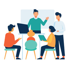 Obraz premium Business coach mentoring startup team sitting together isolated on white background