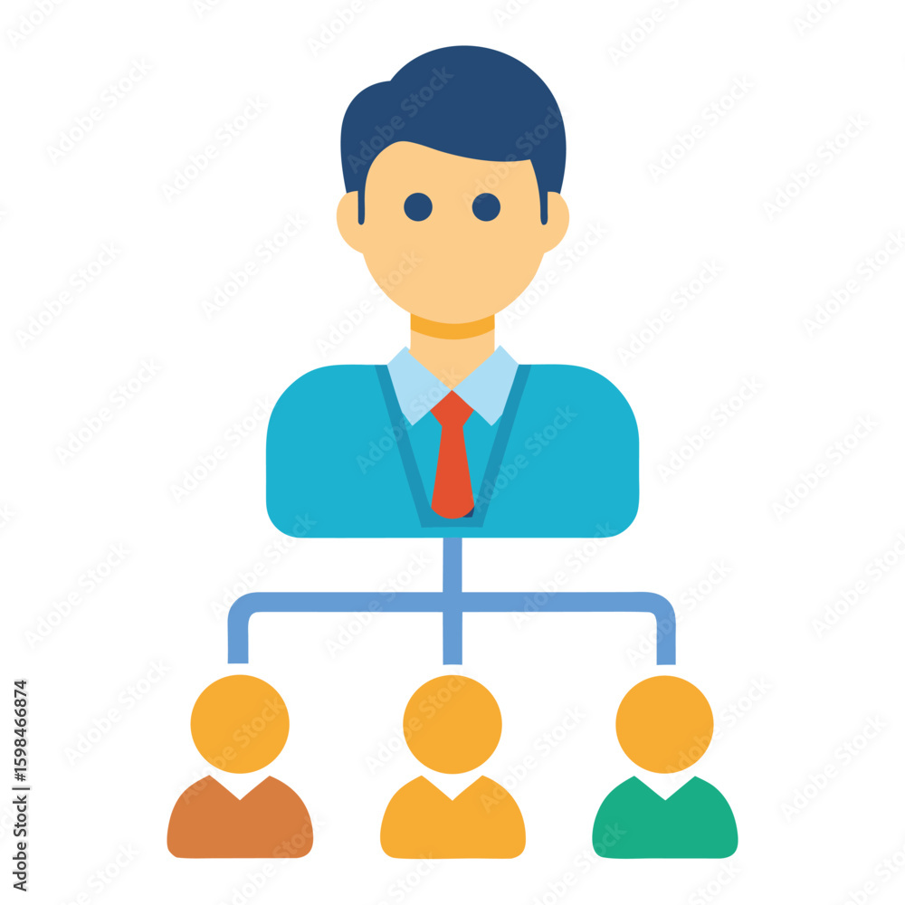Aufkleber manager explaining company hierarchy to team isolated on white background