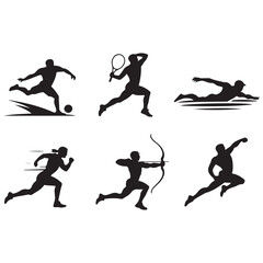 Obraz premium Silhouettes of athletes engaging in various sports activities on a white background in a vector format