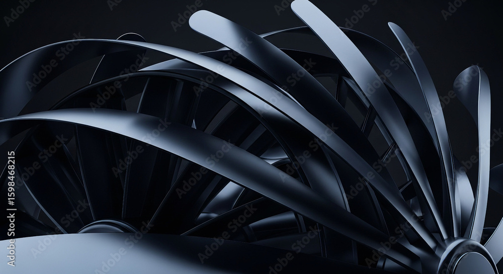Aufkleber abstract design featuring dark metallic shapes and flowing forms in a modern composition