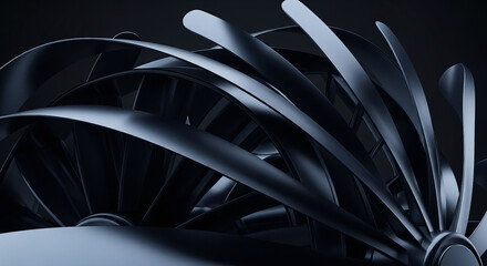 Abstract design featuring dark metallic shapes and flowing forms in a modern composition