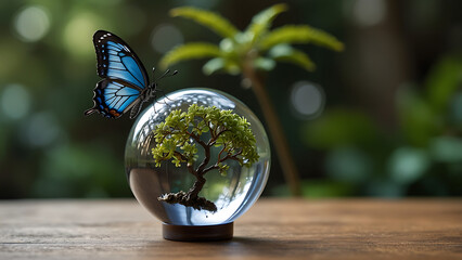 butterfly on a glass globe