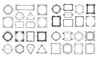 Geometric vintage frame collection with decorative shapes including circle square triangle and ornate patterns
