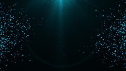 Shining light flare with sparkles and glowing particles on a dark blue gradient background. Abstract energy beam for festive, cosmic, or futuristic design concepts