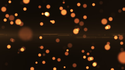 gold particles abstract background with shining golden Floating Dust Particles Flare Bokeh star on Black Background. Futuristic glittering in space