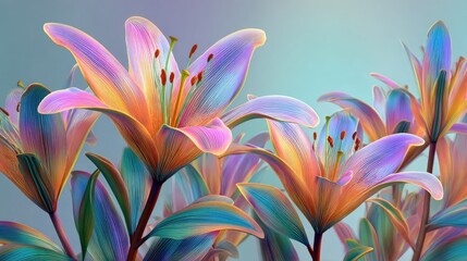 Fototapeta premium Vibrant multicolored lilies in a close-up view.