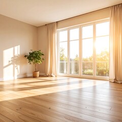 Bright empty room with large windows