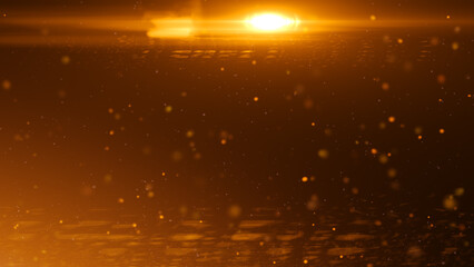 gold particles abstract background with shining golden Floating Dust Particles Flare Bokeh star on Black Background. Futuristic glittering in space