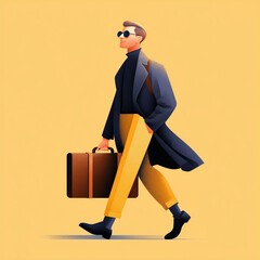 An illustration of a businessman carrying his suitcase - business travel concept 