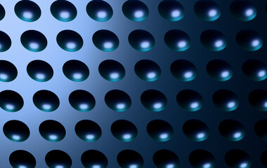 3D Pattern of Glossy Dark Blue Spheres on Gradient Blue Background
