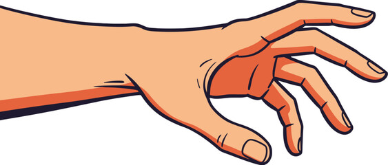 Vector art of a cartoon hand reaches out with fingers extended, isolated on white background, ready to grab or hold