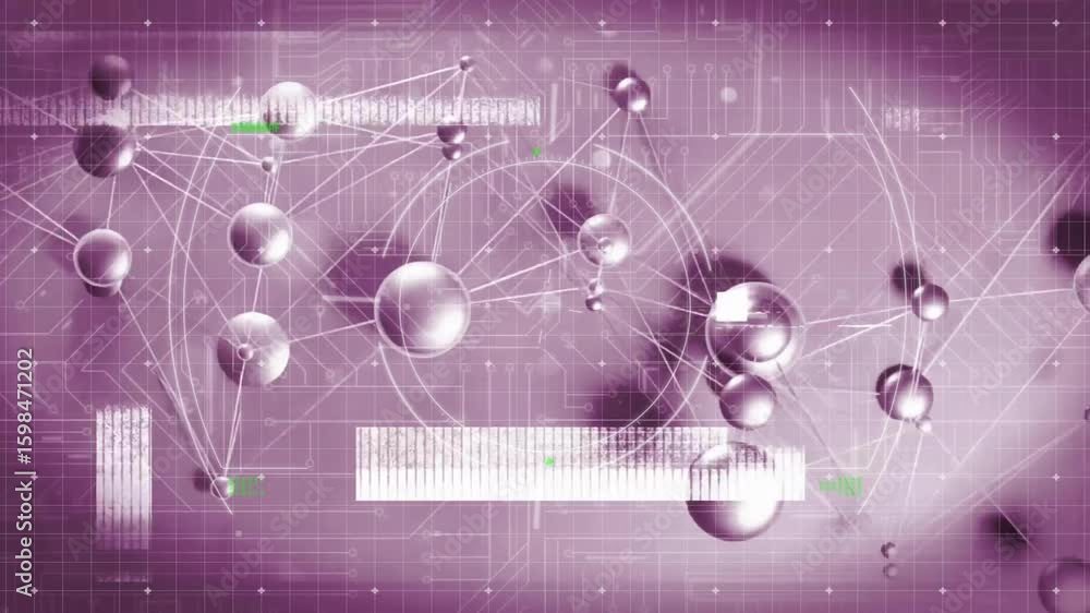 Poster on start spheres floating in and forming network with hud data bar animating visualizing data links