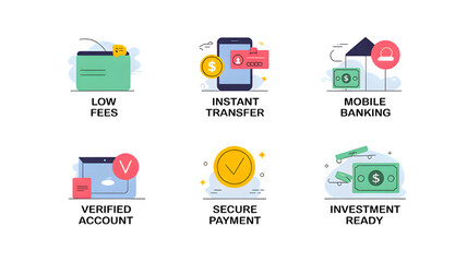 Online banking and finance icons representing mobile payment and secure transactions