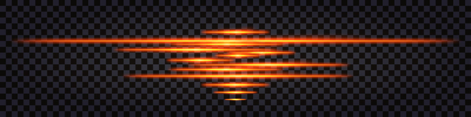 Neon light glowing lines, fiery red laser beams. Border lines, divider. Straight sticks with lightning thunder bolt effect, luminous burning streaks. Isolated vector element on transparent background