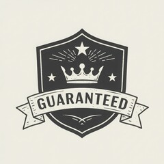 Fototapeta premium Vintage emblem with crown and starbursts featuring the word guaranteed on a ribbon