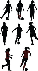 Obraz premium Vector art of silhouettes of female soccer players in action, showcasing their skills and athleticism on the field