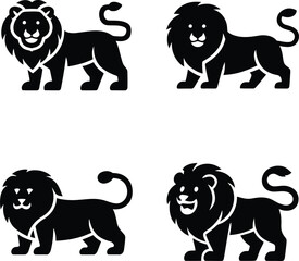 Obraz premium A set of four stylized black lion icons. Vector graphic illustrations for a logo or mascot.