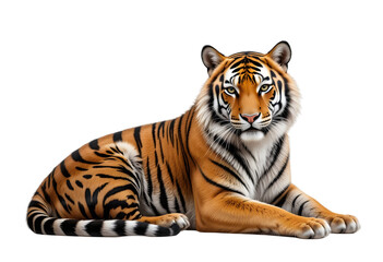 Obraz premium Tiger Sitting Isolated on Transparent Background.
