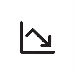 Black downward trending graph icon on white background chart arrow