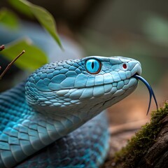 Obraz premium Blue viper snake closeup face