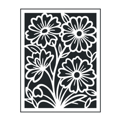 Black and white floral pattern design with stylized flowers and leaves illustration. Vector illustration
