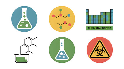Science elements with test tubes, chemical structures, periodic table and biohazard symbol