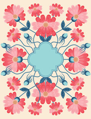Ornate floral design. Red and pink flowers frame.eps