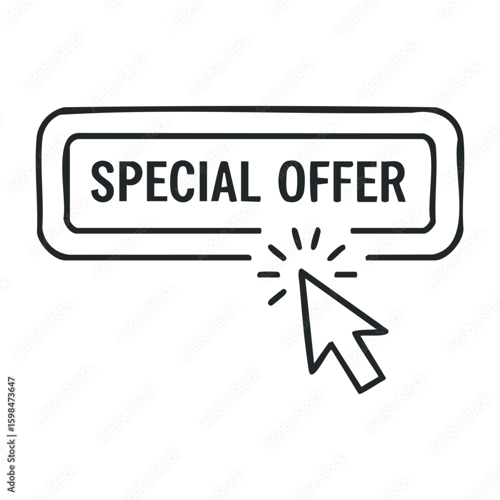 Aufkleber special offer button: outline of clickable promotion icon with mouse pointer. vector illustration