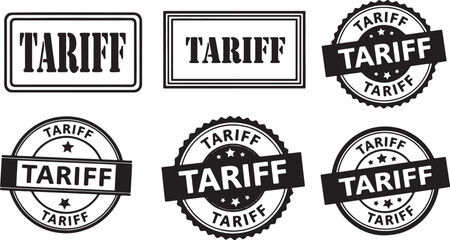 Obraz premium Collection of six black and white tariff stamps and seals, tariff, stamp, seal, tax, customs, import, export, trade, finance, business, economic, government, regulation, policy, official, document, la