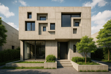 Modern Concrete House Illustration
