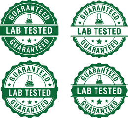 Obraz premium Four Green Lab Tested Guaranteed Seal Badges stamp, badge, seal, stamp, guarantee, guaranteed, lab tested, laboratory, science, research, quality, check, verified, certified, approved, endorsement, ic