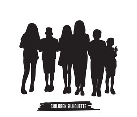 Silhouette of group of children standing together