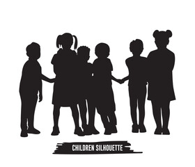 Children silhouette holding hands vector illustration