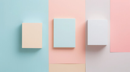 Three rectangular objects on a pastel color block background