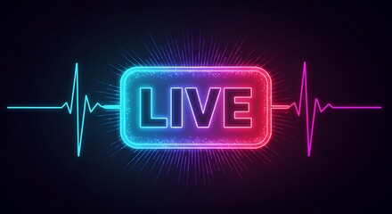 Glowing LIVE badge with radiant pulse waves on a transparent background for streaming platforms