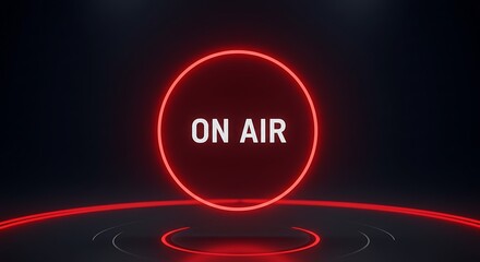 Minimal ON AIR notification with crisp sans-serif red circle and shine animation for studio overlay