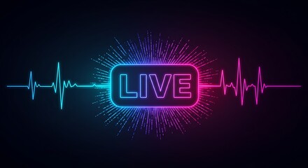 Glowing LIVE badge with radiant pulse waves on a transparent background for streaming platforms