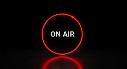 Minimal ON AIR notification with crisp sans-serif red circle and shine animation for studio overlay