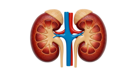 Kidney anatomy human organ renal system diagram medical illustration health science biology 3d model view isolated on transparent background