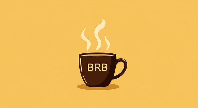 BRB screen with coffee cup steam animation on warm yellow background for streaming