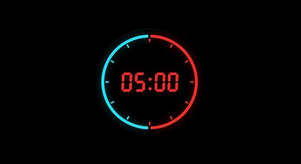 Stream ending countdown with 05:00 digital clock and circular glow timer for broadcasts