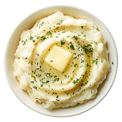 Creamy Mashed Potatoes with Butter and Herbs in a Bowl