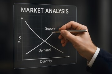 Analyst sketches supply and demand curves during market analysis session