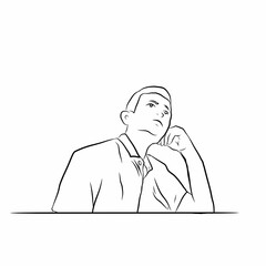 sketch of a man thinking about something while supporting his head