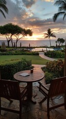 Fototapeta premium Tropical sunset view from patio
