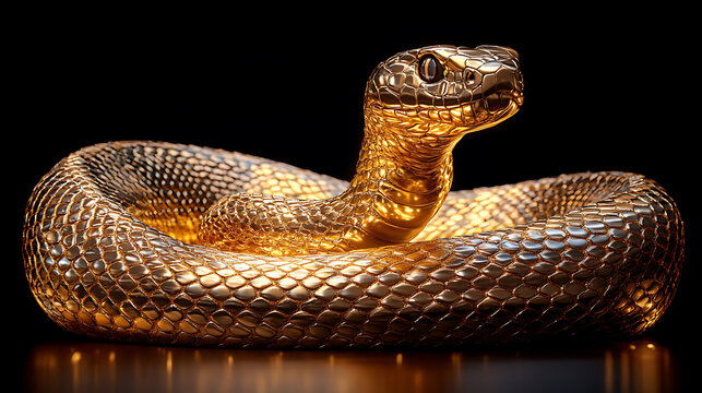 Golden Serpent Luxurious 3D Render of a Coiled Snake
